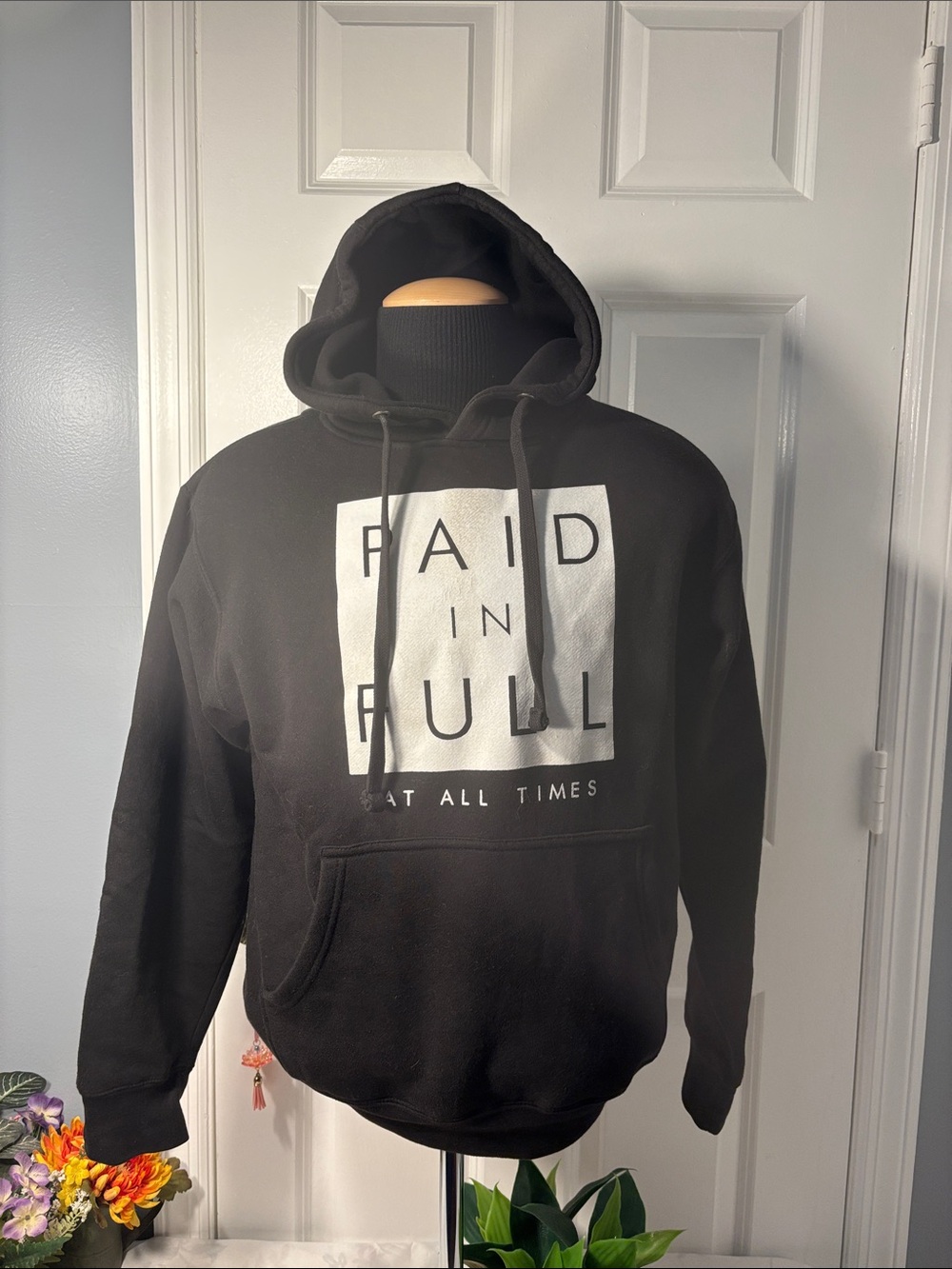 Kids Black Hoodie One-Piece with "PAID IN FULL" Graphic - Picture 1 of 9